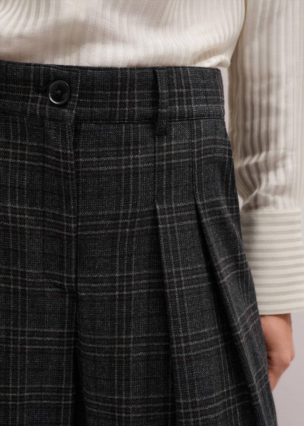 Gray Wool Wide-Leg Double Pleat Trouser | ME+EM