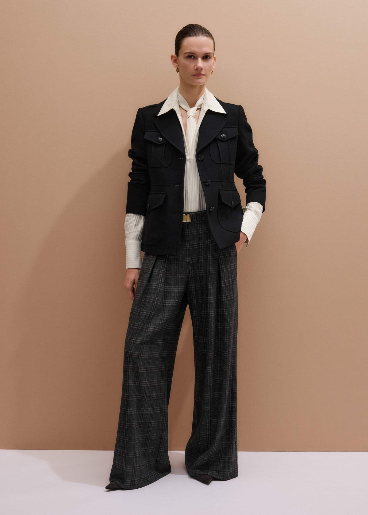 Gray Wool Wide-Leg Double Pleat Trouser | ME+EM