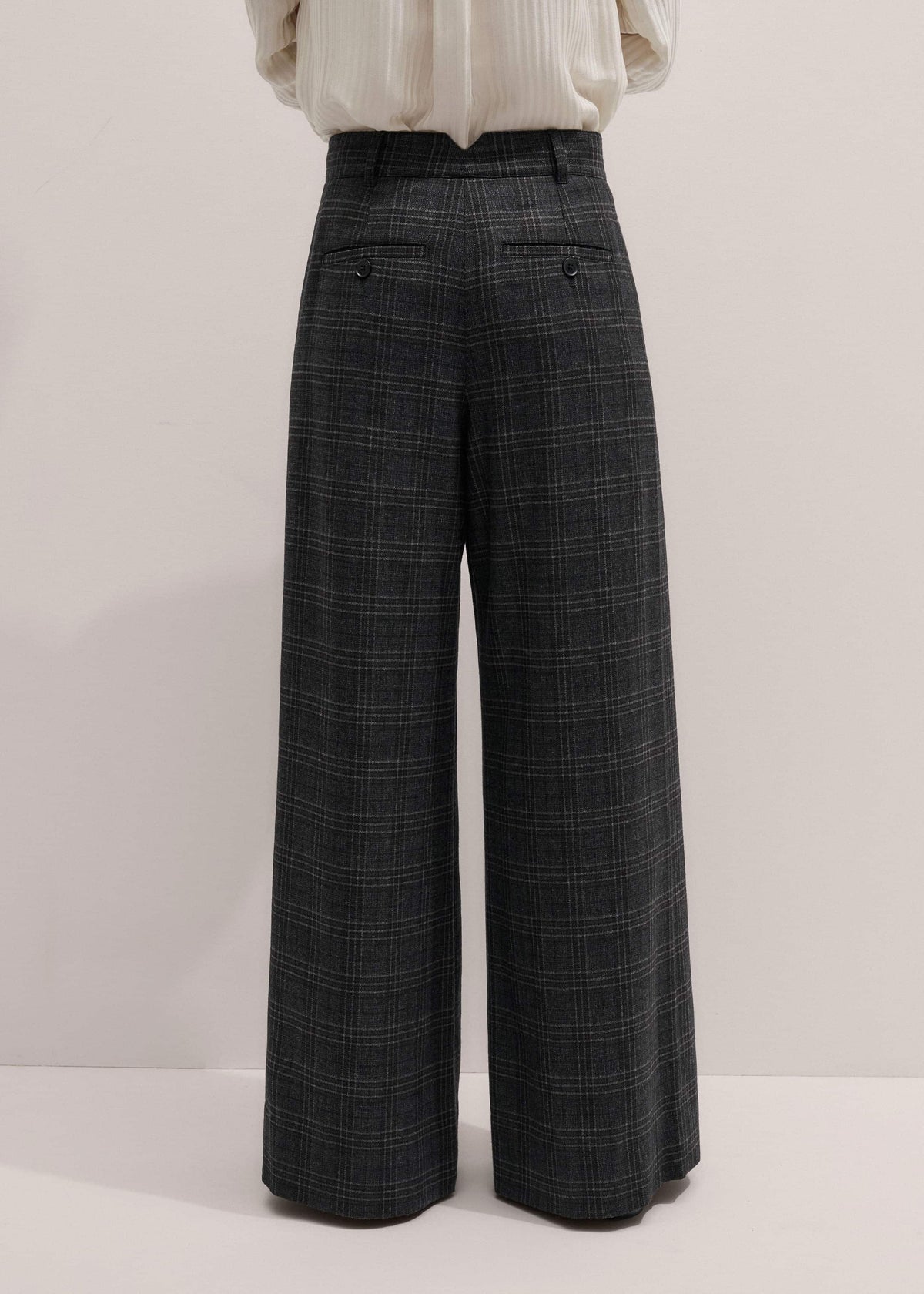 Gray Wool Wide-Leg Double Pleat Trouser | ME+EM