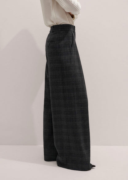 Gray Wool Wide-Leg Double Pleat Trouser | ME+EM