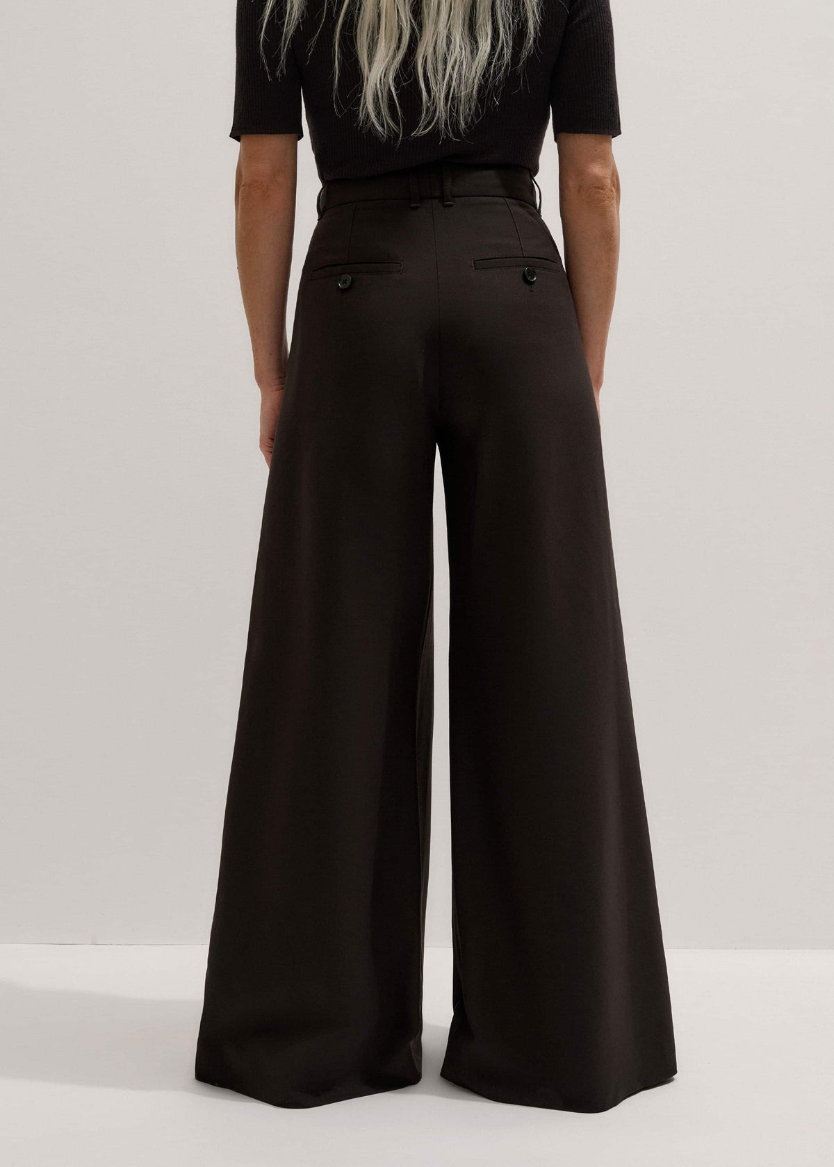 Brown Wool Ultimate Pleat-Front Wide-Leg Pant | ME+EM