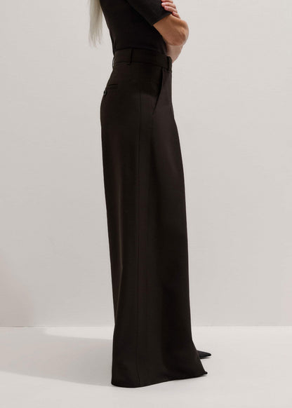 Brown Wool Ultimate Pleat-Front Wide-Leg Pant | ME+EM