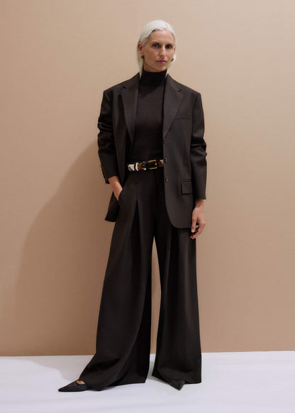 Brown Wool Ultimate Pleat-Front Wide-Leg Pant | ME+EM