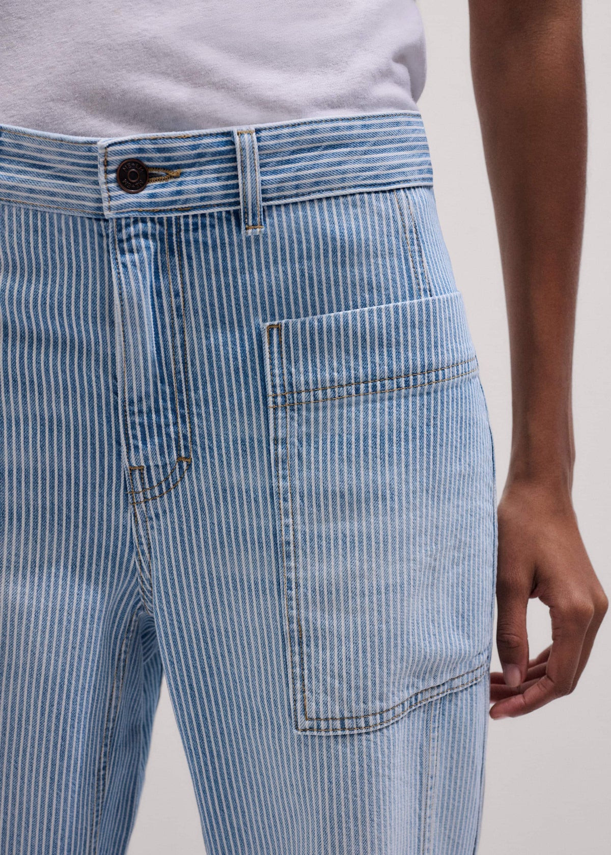 Blue Micro Stripe Engineered Leg Jean | ME+EM