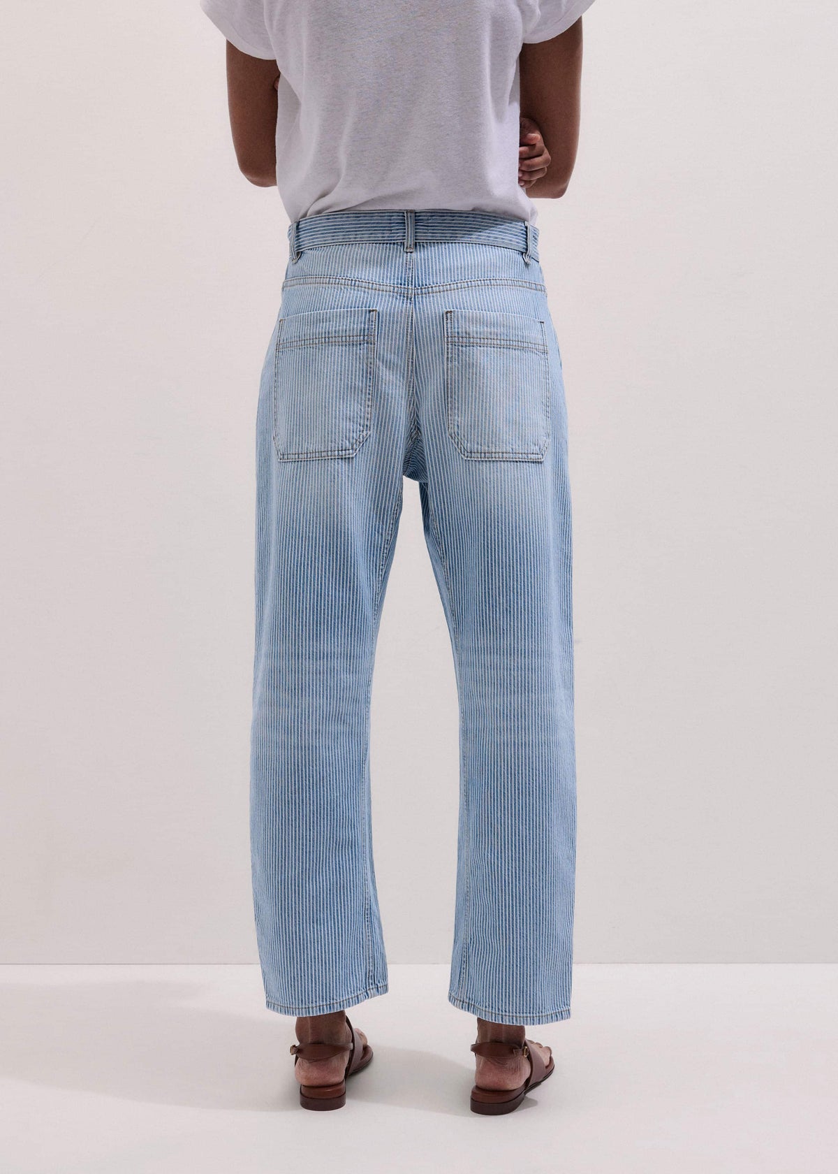 Blue Micro Stripe Engineered Leg Jean | ME+EM
