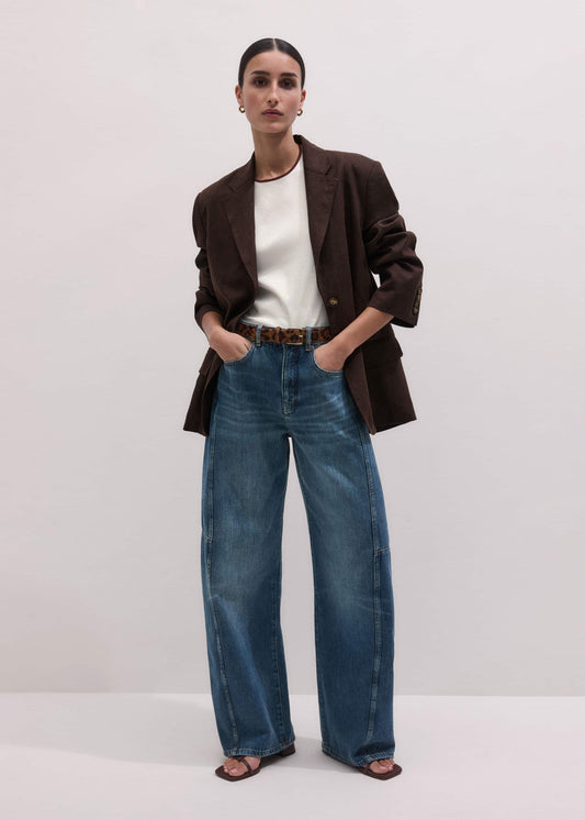 Mid Blue Exaggerated Tapered Jean | ME+EM