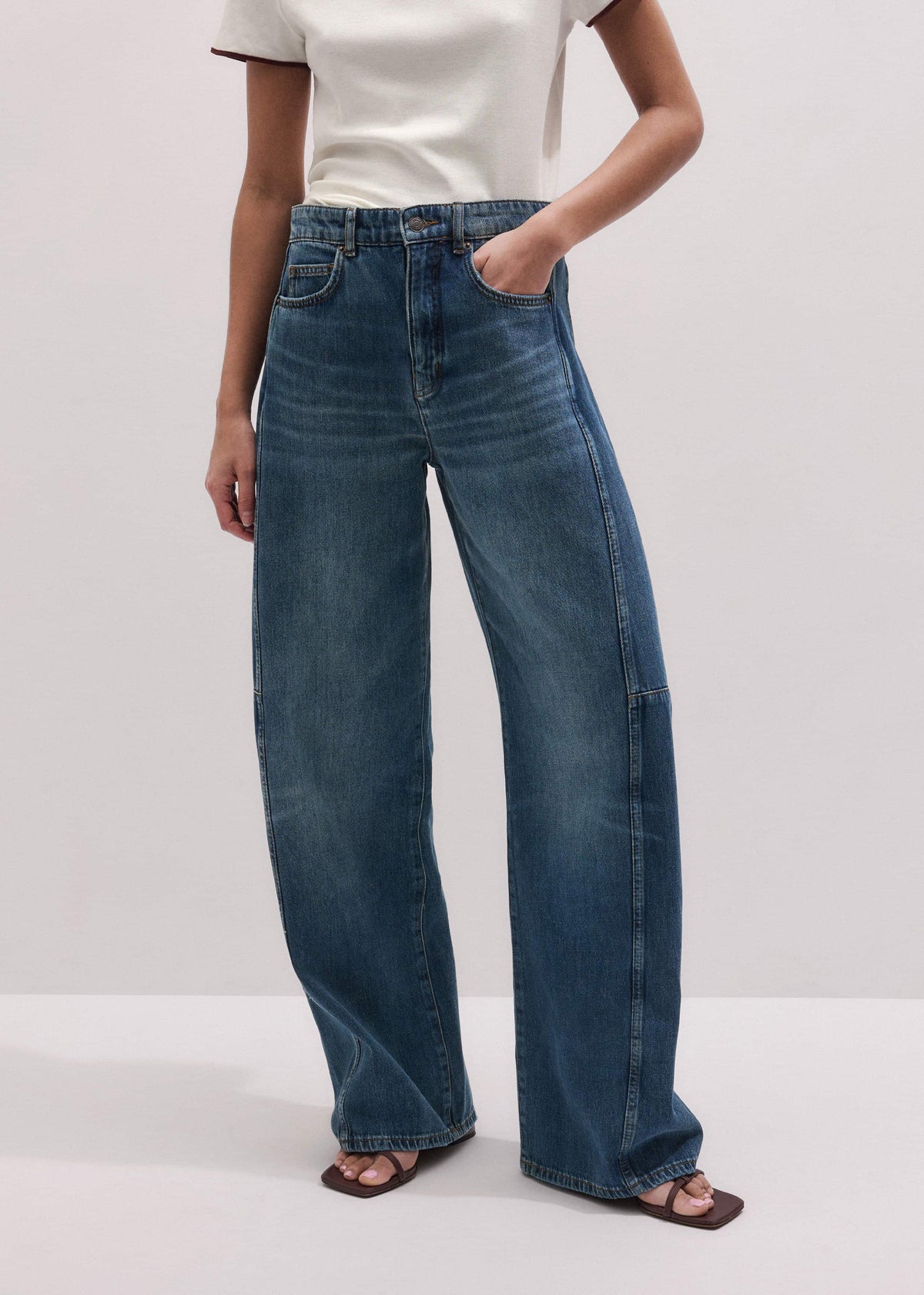 Mid Blue Exaggerated Tapered Jean | ME+EM