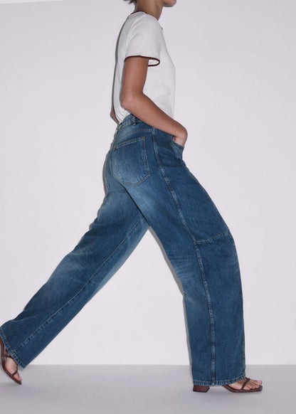 Mid Blue Exaggerated Tapered Jean | ME+EM