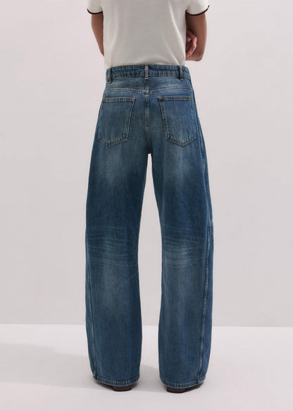 Mid Blue Exaggerated Tapered Jean | ME+EM