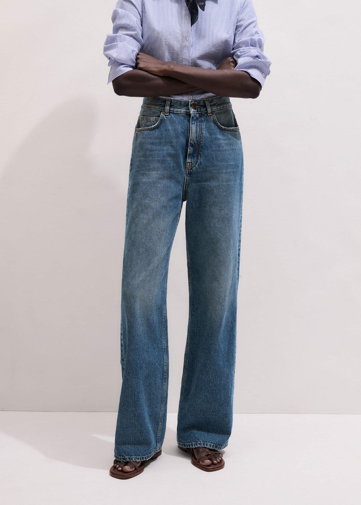 Mid-Blue Ultra High Straight Leg Jean | ME+EM
