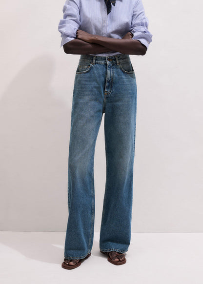 Mid-Blue Ultra High Straight Leg Jean | ME+EM