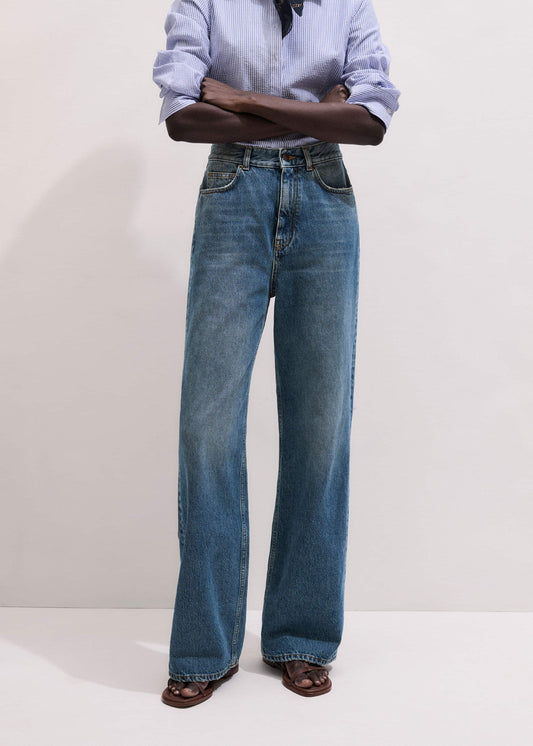 Mid-Blue Ultra High Straight Leg Jean | ME+EM