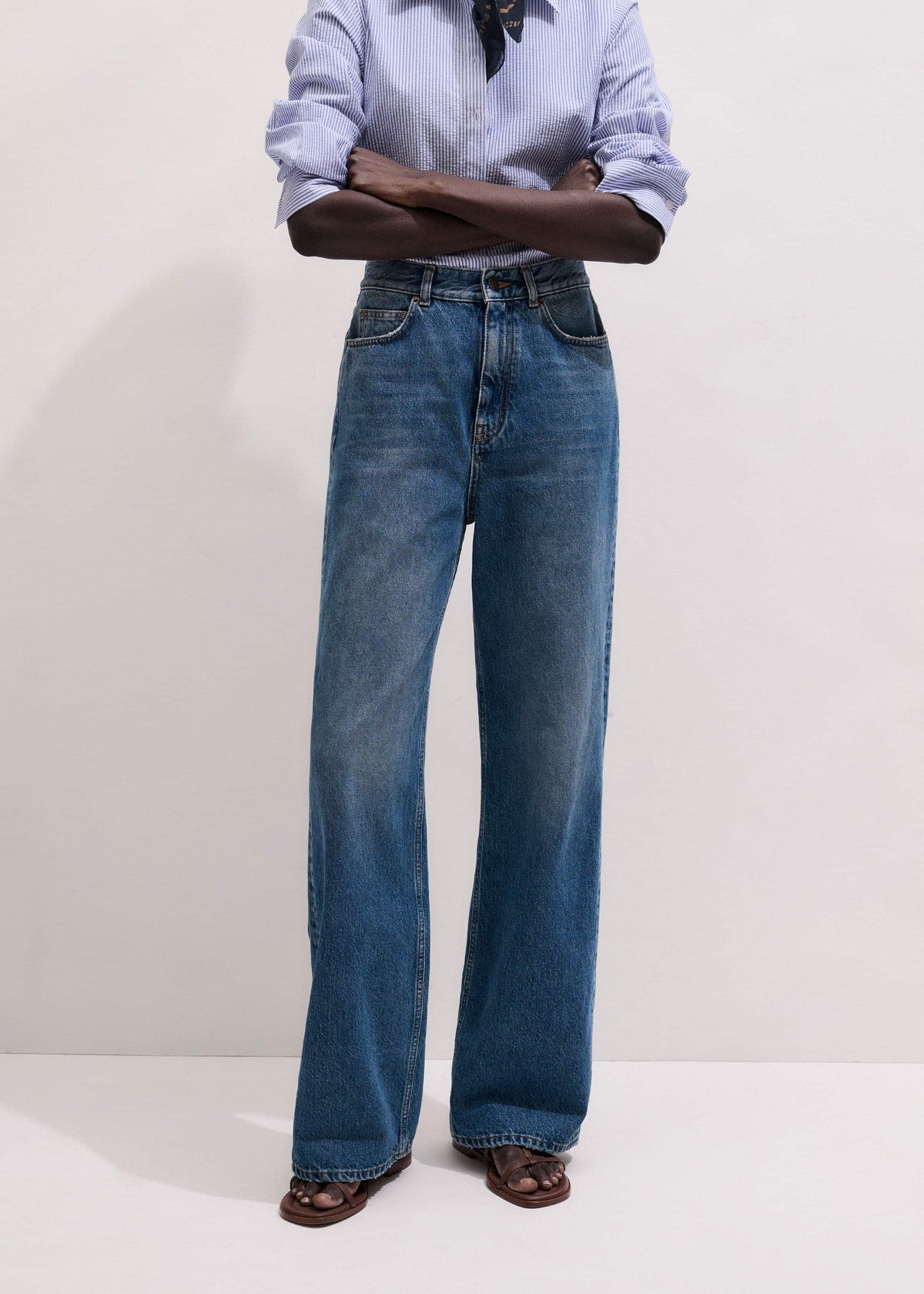 Mid-Blue Ultra High Straight Leg Jean | ME+EM