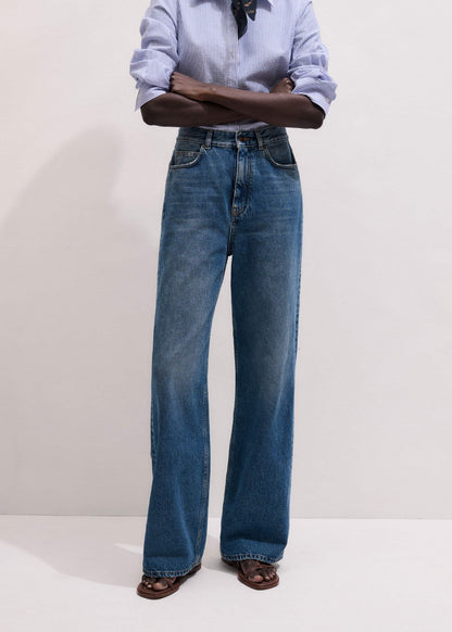 Mid-Blue Ultra High Straight Leg Jean | ME+EM