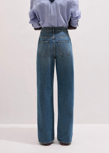 Mid-Blue Ultra High Straight Leg Jean | ME+EM