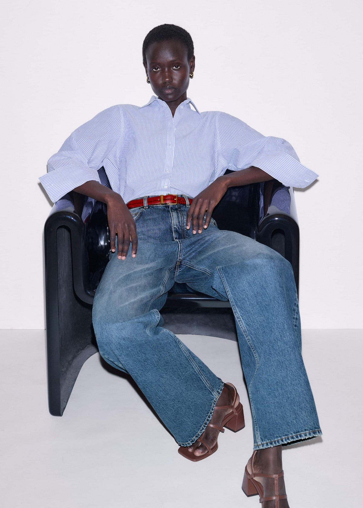 Mid-Blue Ultra High Straight Leg Jean | ME+EM