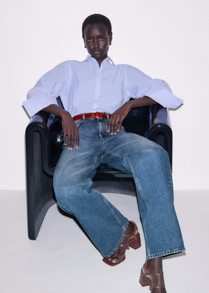 Mid-Blue Ultra High Straight Leg Jean | ME+EM