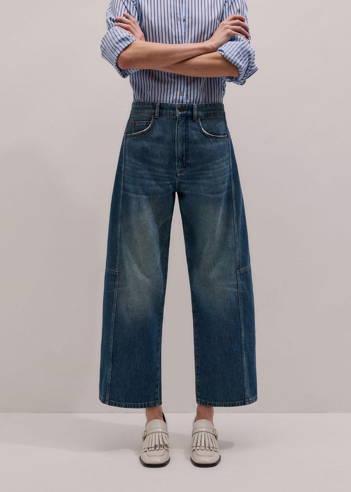 Blue Exaggerated Crop Jean | ME+EM