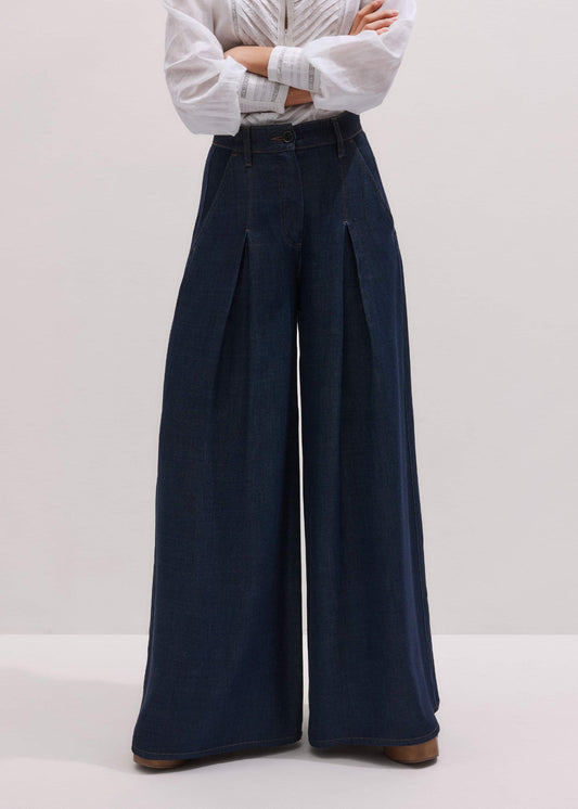Dark Blue Pleat Very Wide Pant | ME+EM