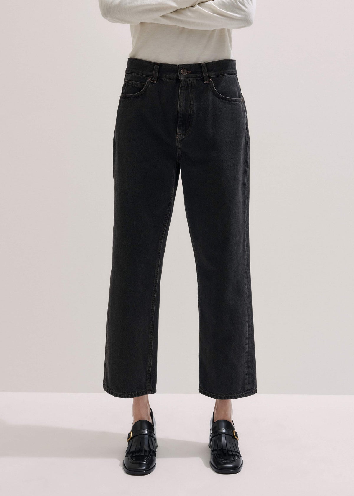 Black Straight Cropped Relaxed Jean | ME+EM