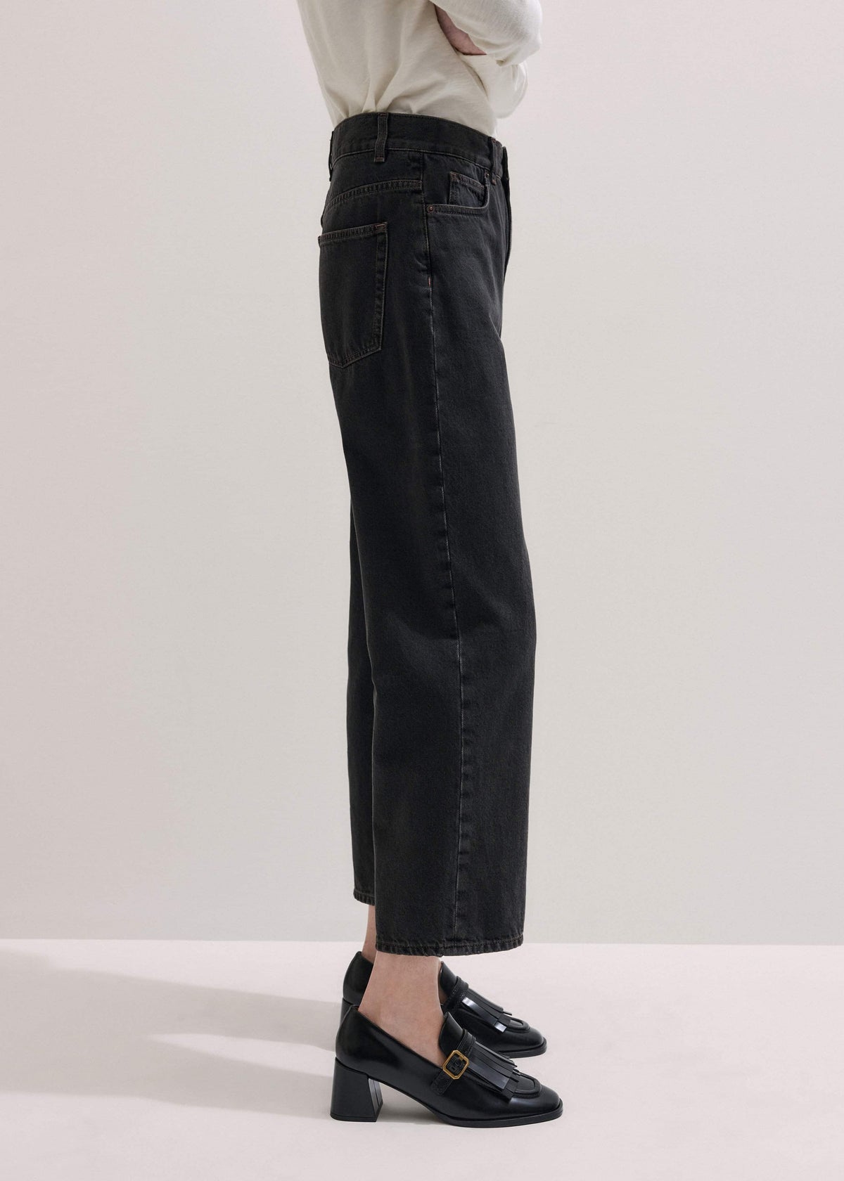 Black Straight Cropped Relaxed Jean | ME+EM