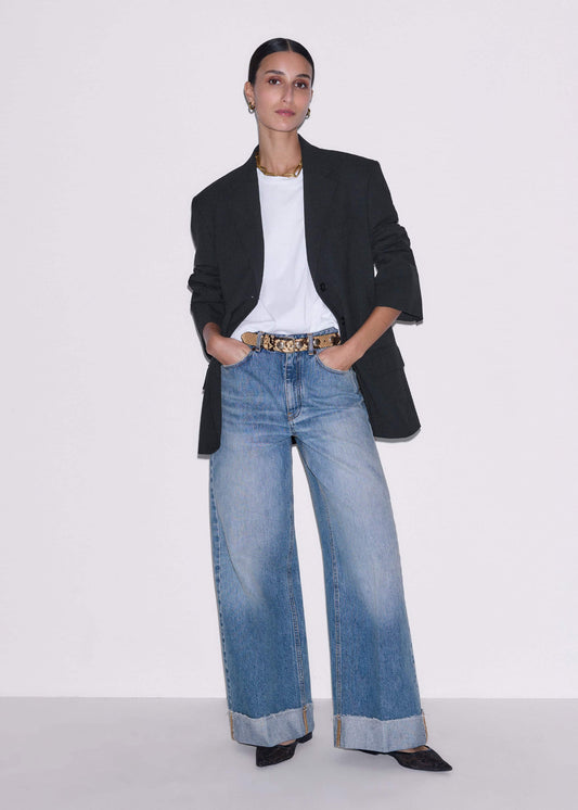 Mid Blue Straight Ankle Grazer Jean | ME+EM