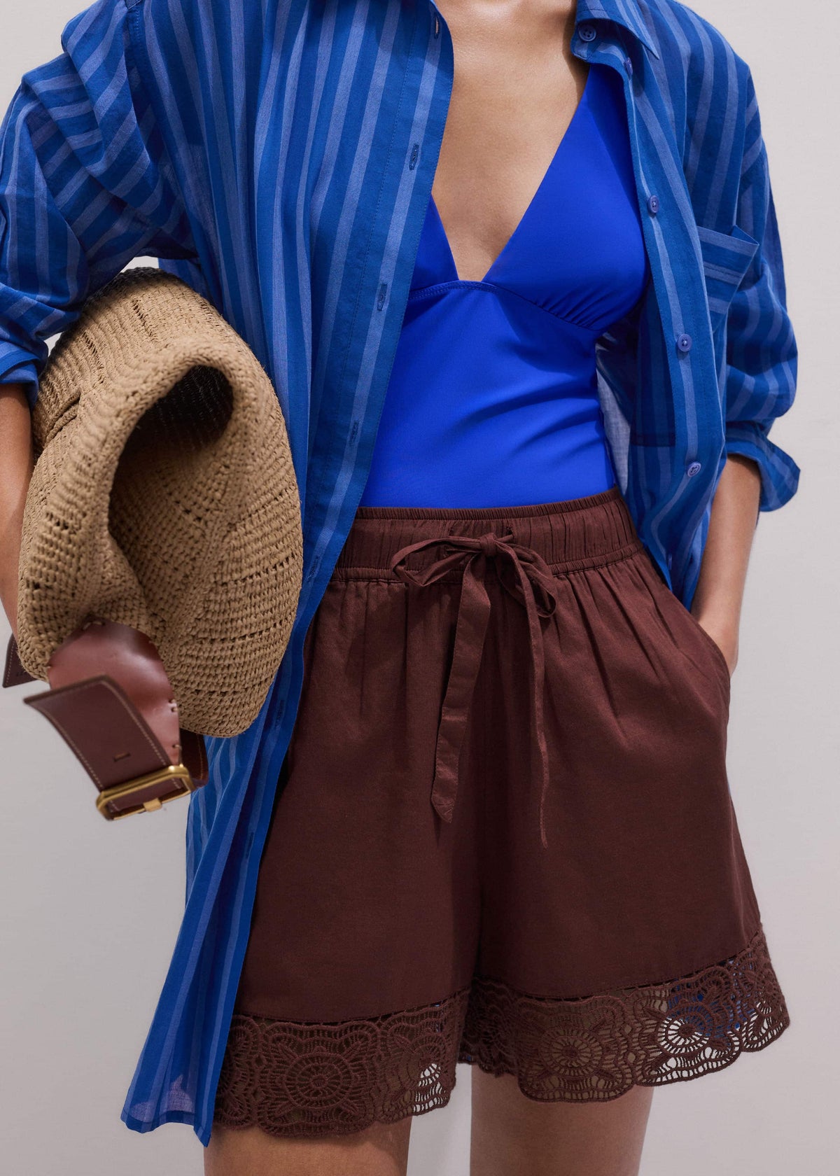 Cinnamon Brown Crochet Trim Short | ME+EM