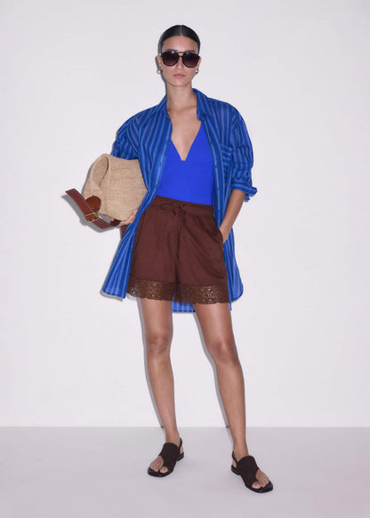 Cinnamon Brown Crochet Trim Short | ME+EM
