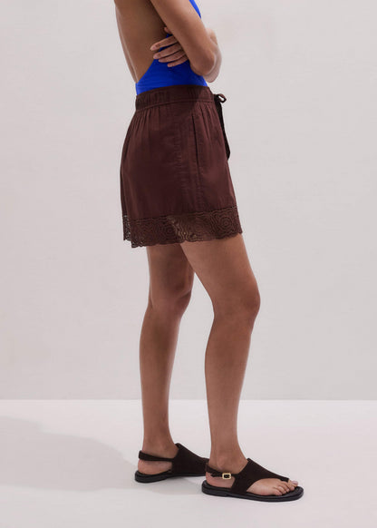 Cinnamon Brown Crochet Trim Short | ME+EM
