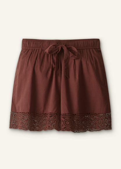Cinnamon Brown Crochet Trim Short | ME+EM