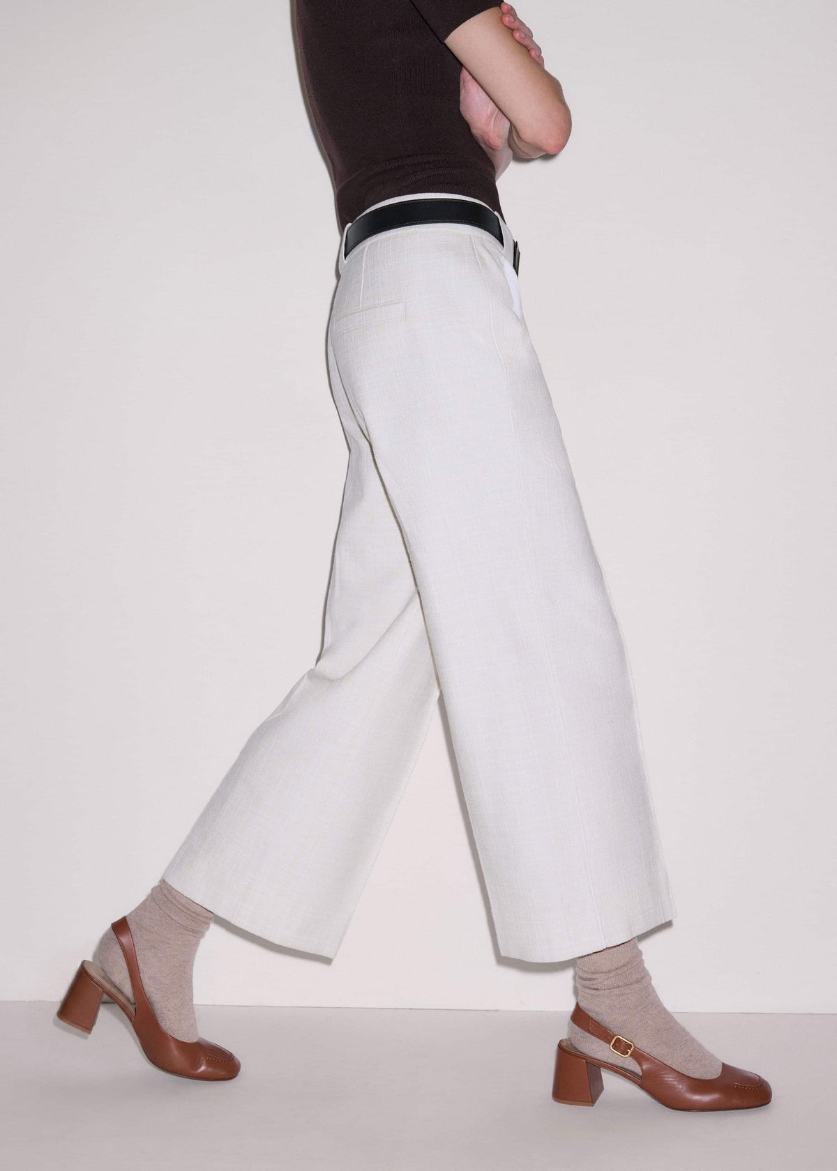 Ivory Textured Straight Crop Pant | ME+EM