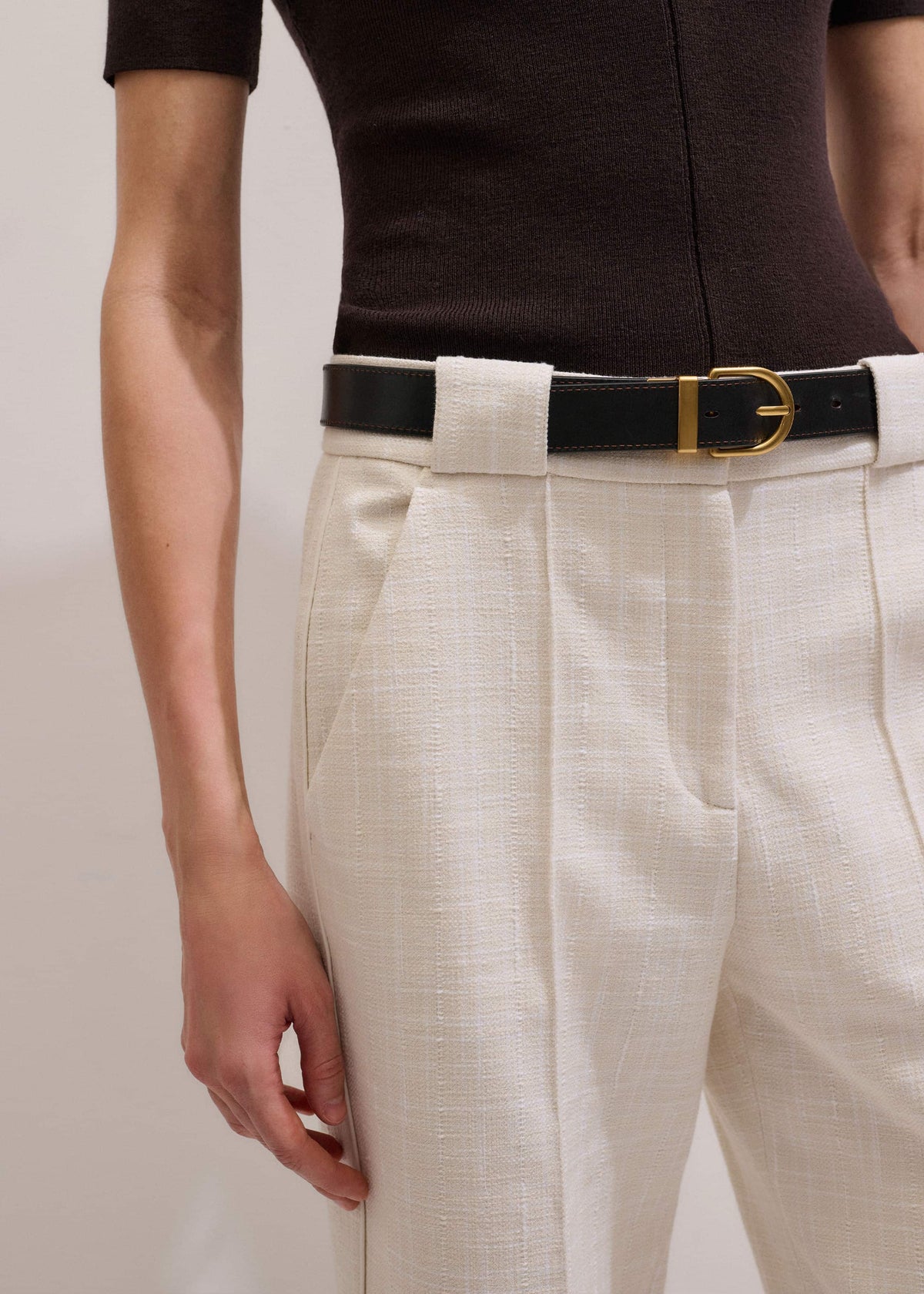 Ivory Textured Straight Crop Pant | ME+EM