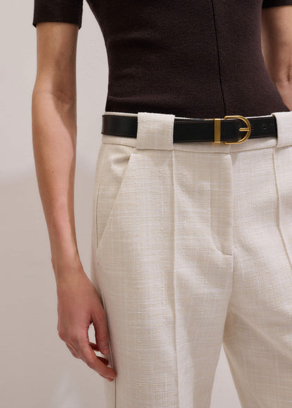 Ivory Textured Straight Crop Pant | ME+EM