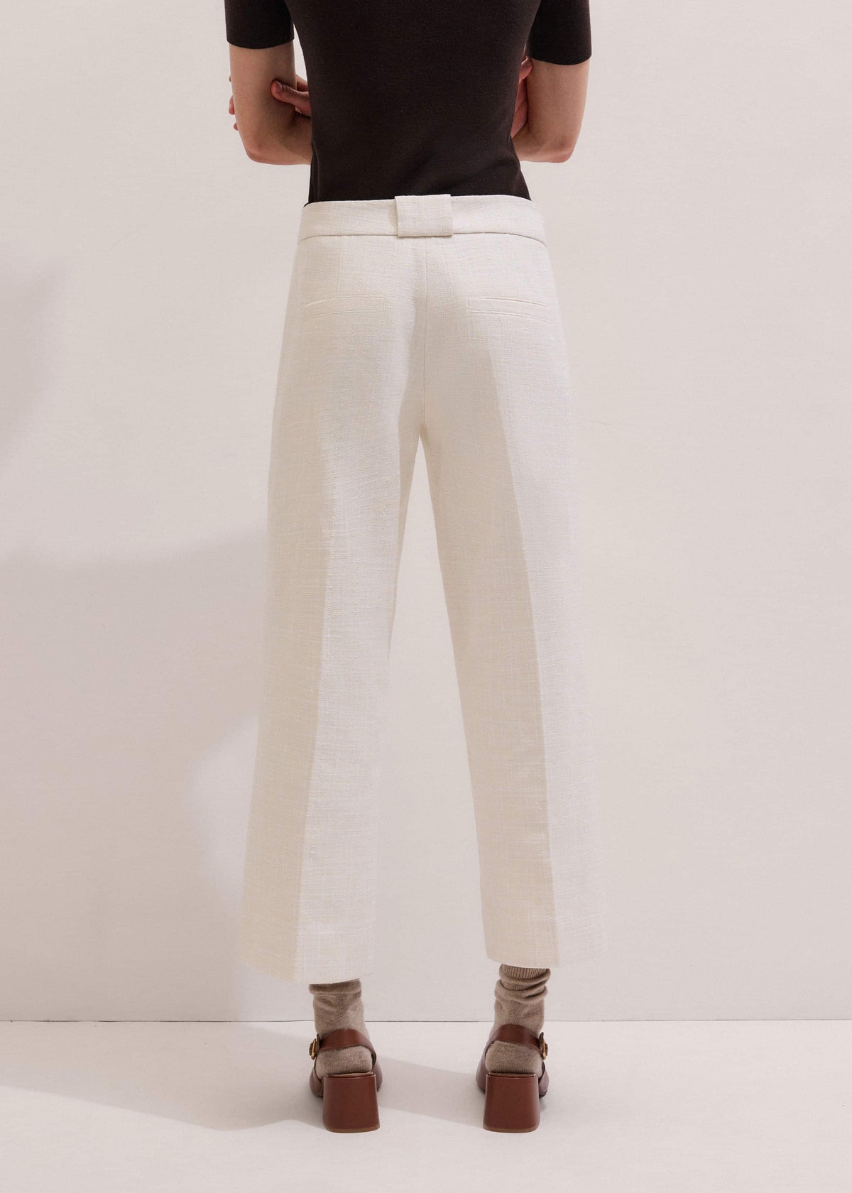 Ivory Textured Straight Crop Pant | ME+EM