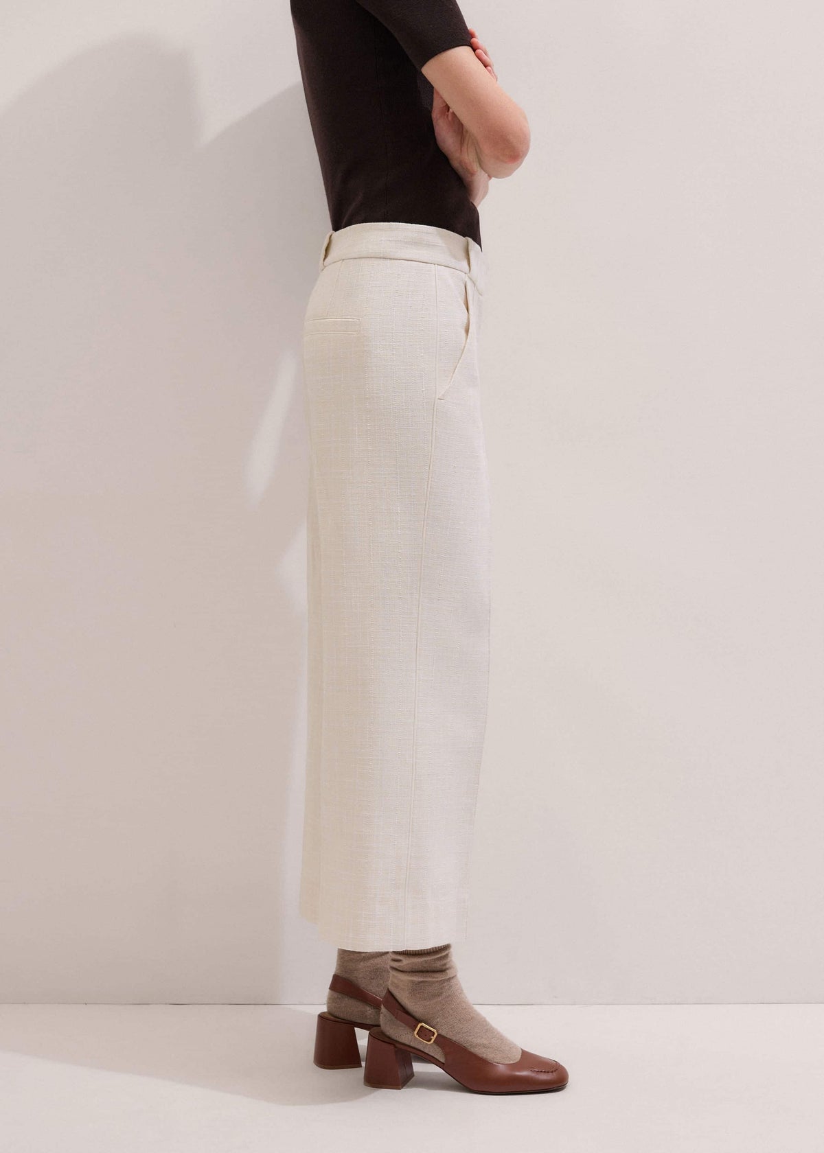 Ivory Textured Straight Crop Pant | ME+EM