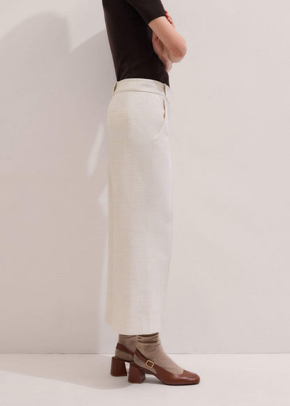 Ivory Textured Straight Crop Pant | ME+EM