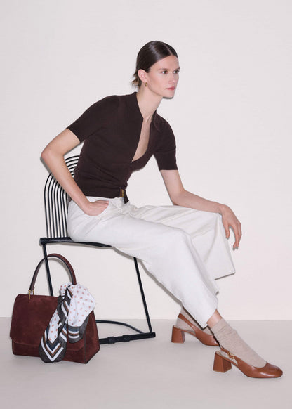 Ivory Textured Straight Crop Pant | ME+EM