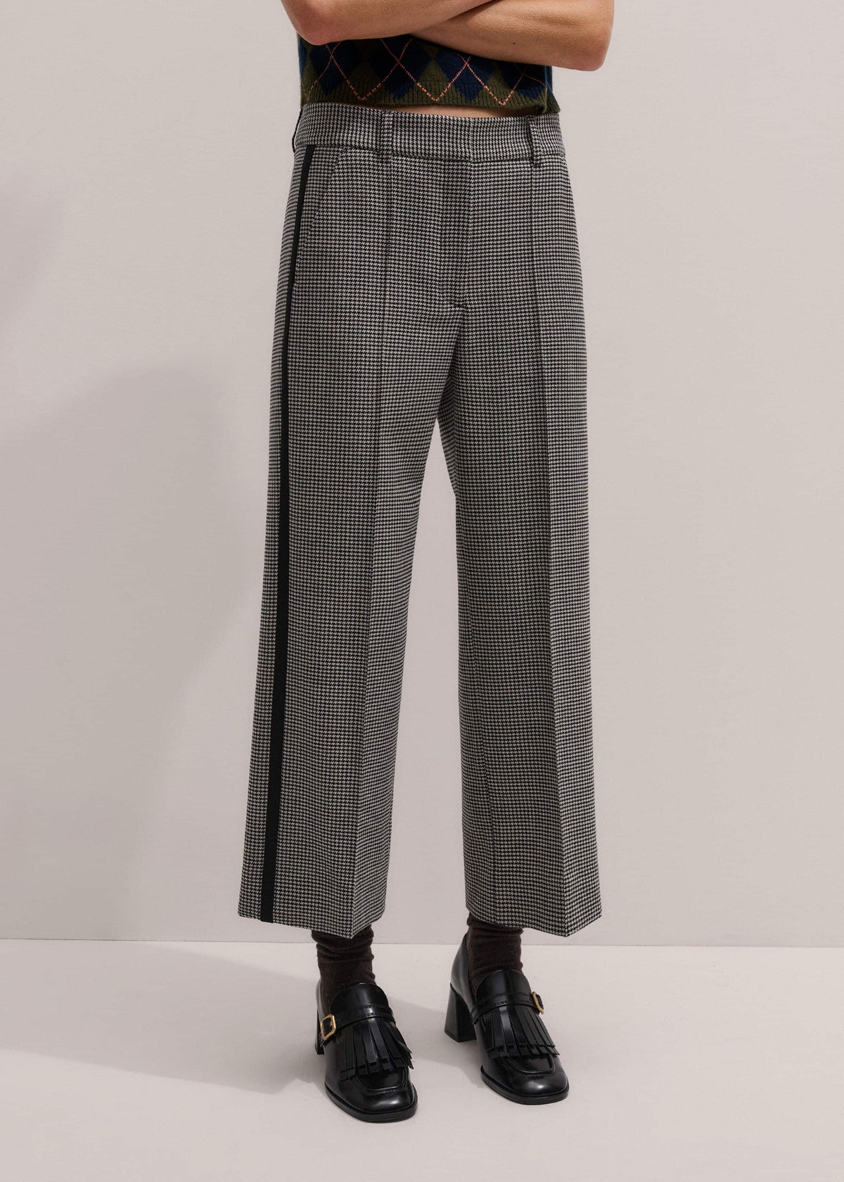 Ivory Houndstooth Straight Crop Trouser | ME+EM