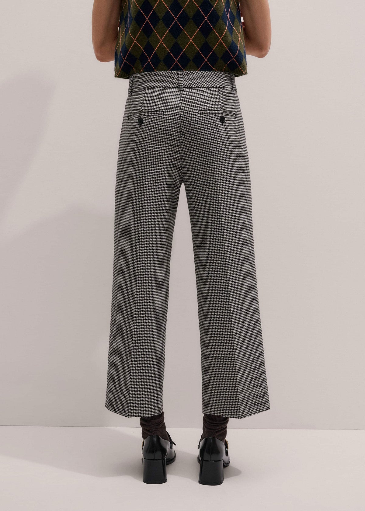 Ivory Houndstooth Straight Crop Trouser | ME+EM