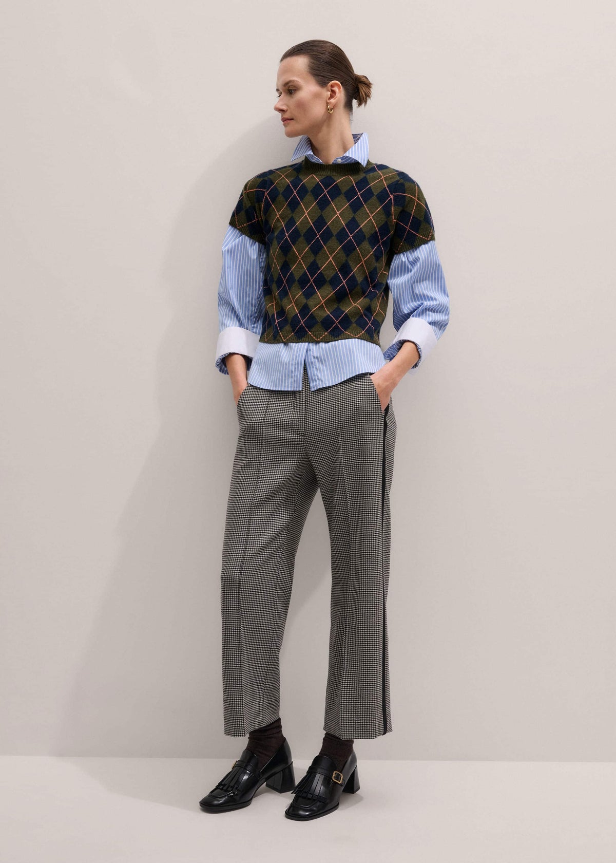 Ivory Houndstooth Straight Crop Trouser | ME+EM