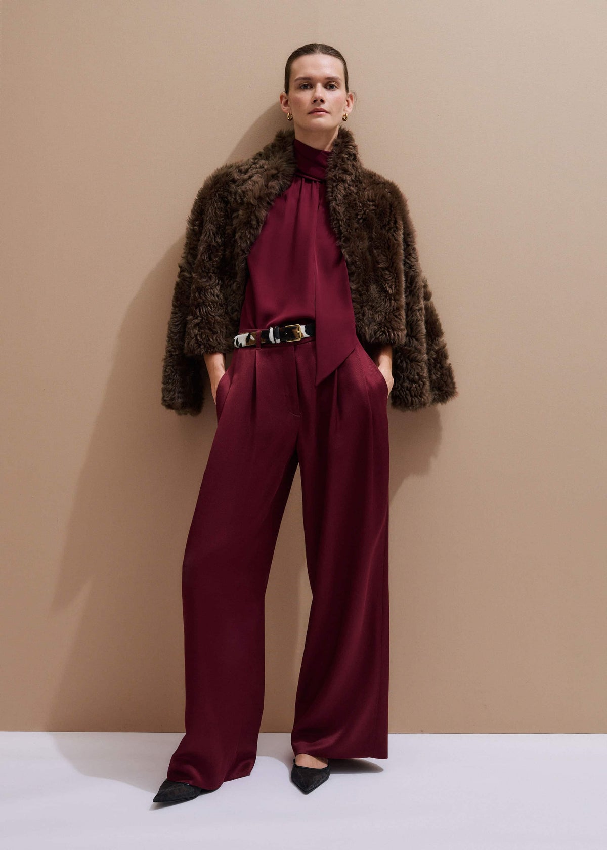 Red Wool Event Ready Pleat Straight-Leg Pant | ME+EM