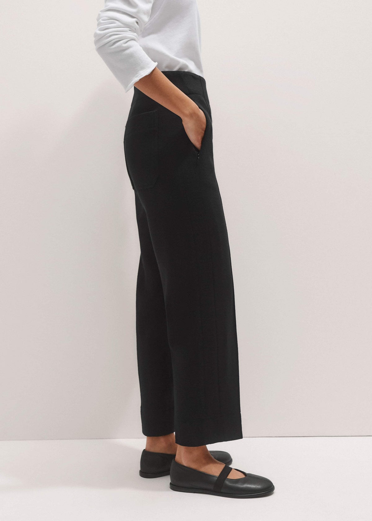 Black Wool-Blend Travel Tailoring Slim Crop Pant | ME+EM