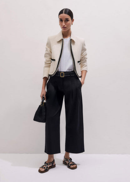 Black Straight Crop Pleat Front Pant | ME+EM