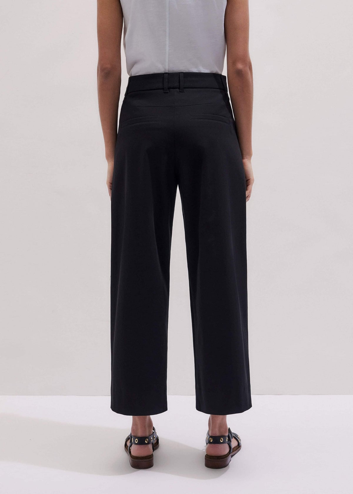Black Straight Crop Pleat Front Pant | ME+EM
