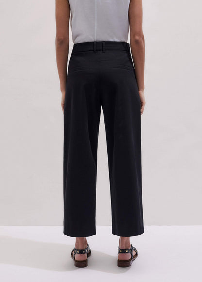 Black Straight Crop Pleat Front Pant | ME+EM