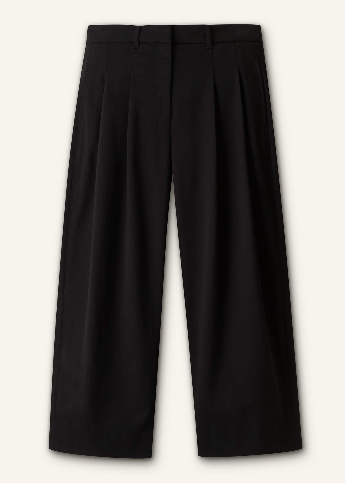 Black Straight Crop Pleat Front Pant | ME+EM