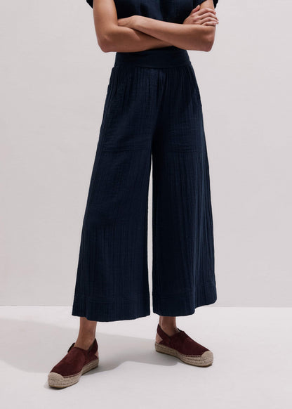 Navy Cheesecloth Cropped Wide-Leg Pant | ME+EM
