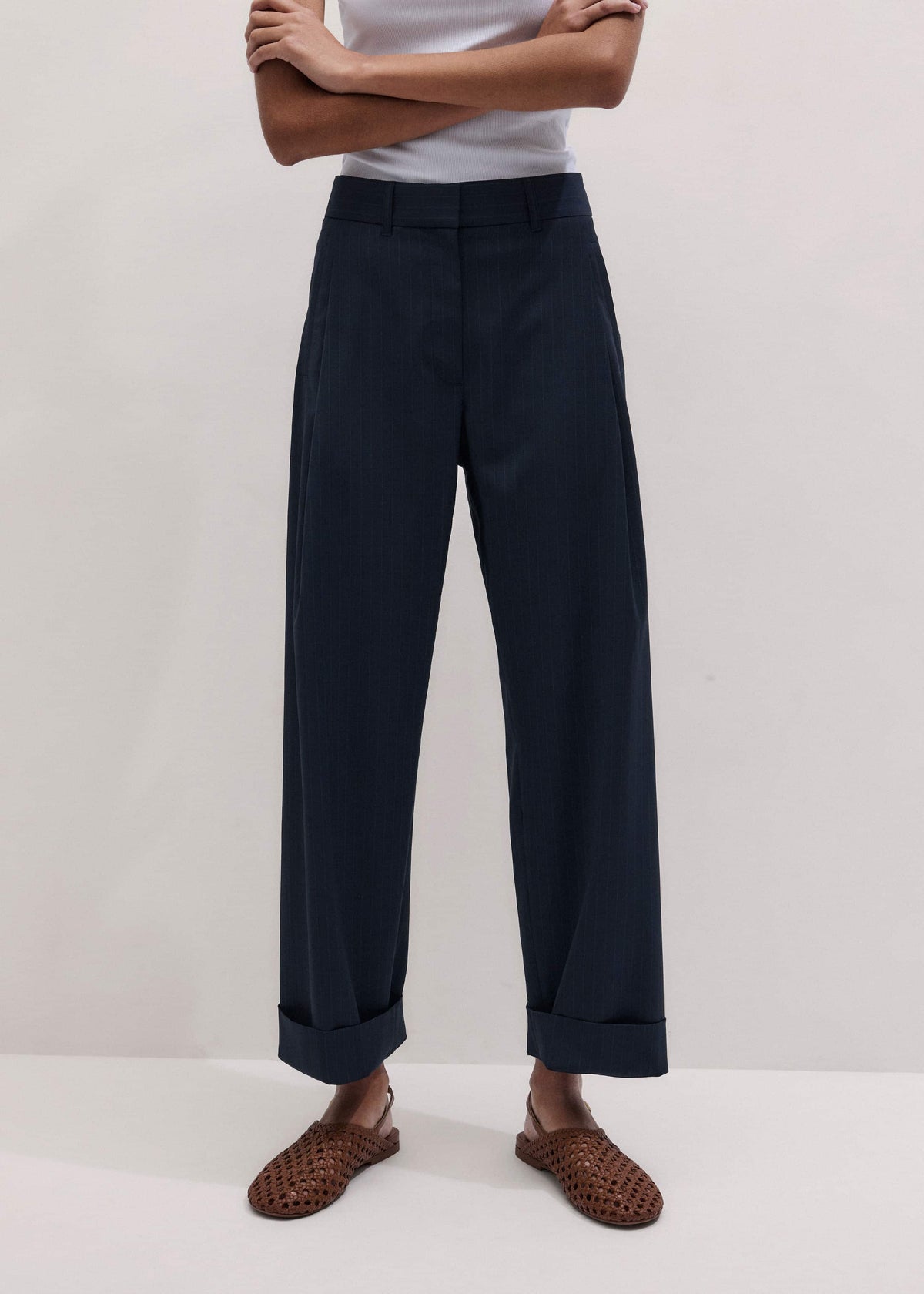 Navy Pinstripe Clever Pant | ME+EM
