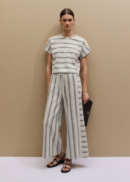 Cream Stripe Crop Track Pant | ME+EM