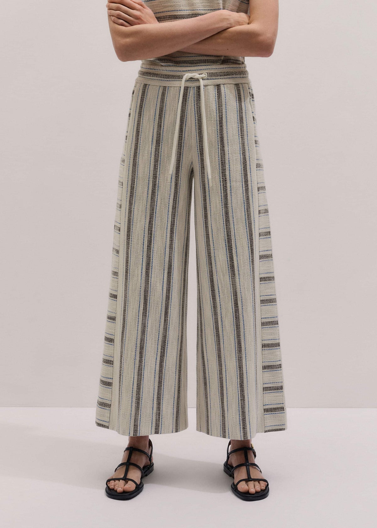Cream Stripe Crop Track Pant | ME+EM